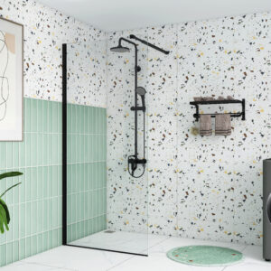 Mampara ducha ONIKA 100x195 8mm negro c/brazo