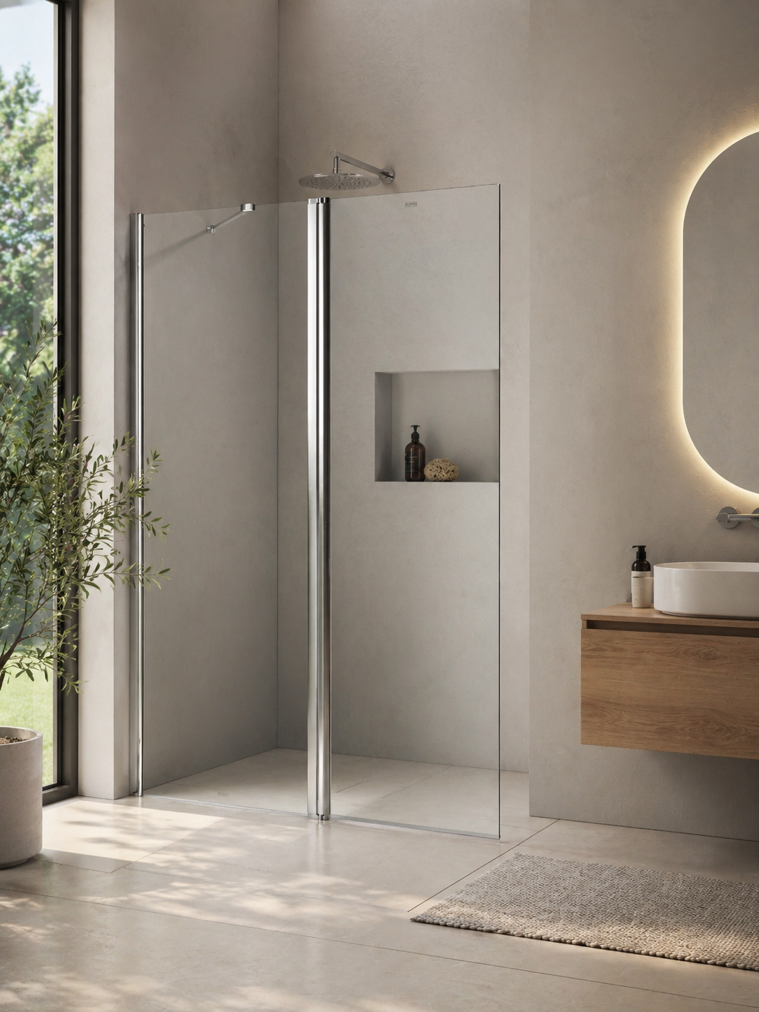 Mampara Verona plus 195x(64+54) trans. perfil bril con tiran